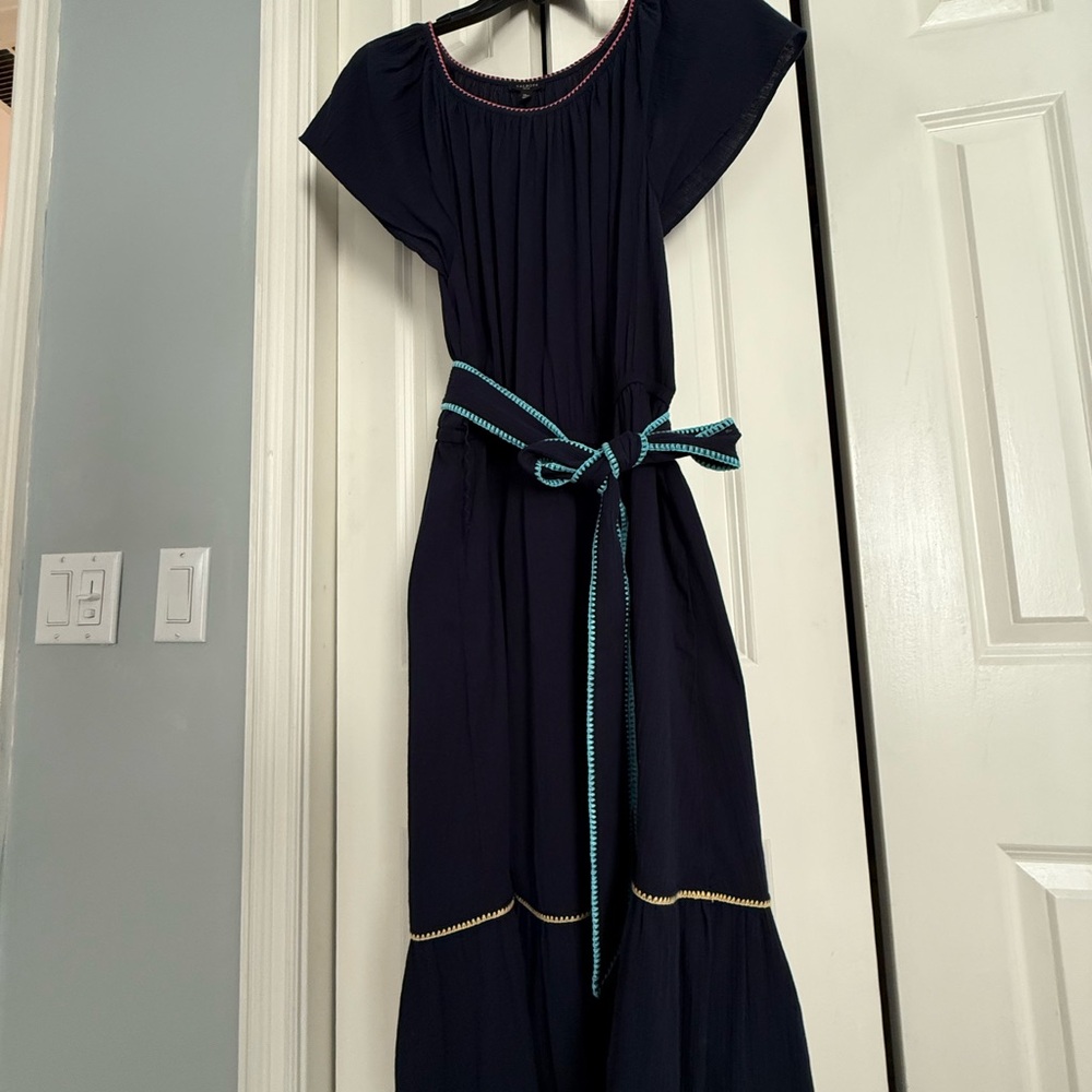 Talbots Navy Maxi Dress with Colorful Trim and a stretchy waist